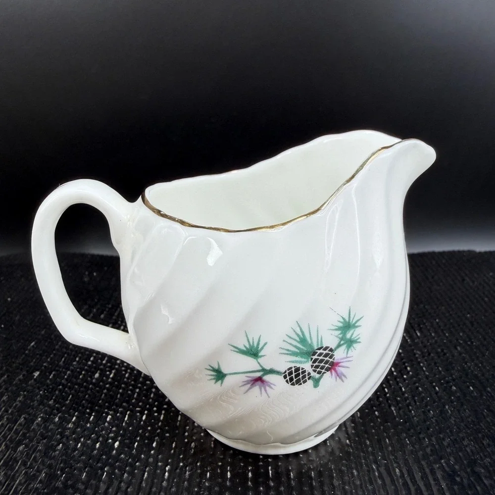 Royal Adderley Bone China Creamer Scottish Thistle Swirl‎ Gold Trim England 3in